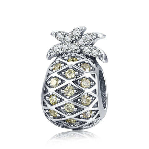 Pineapple Sterling Silver Zircon CZ Bead Charm Bracelet Necklace