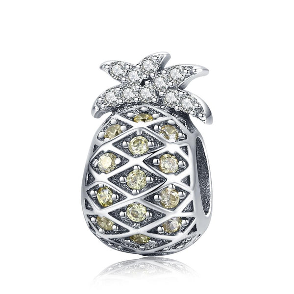 Pineapple Sterling Silver Zircon CZ Bead Charm Bracelet Necklace
