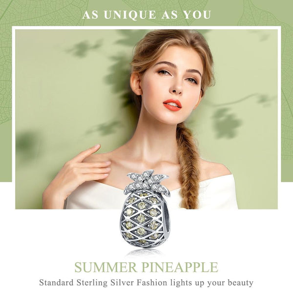 Pineapple Sterling Silver Zircon CZ Bead Charm Bracelet Necklace