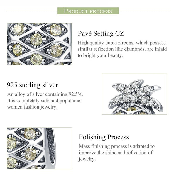 Pineapple Sterling Silver Zircon CZ Bead Charm Bracelet Necklace