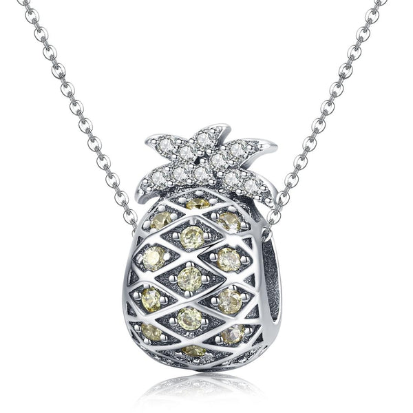 Pineapple Sterling Silver Zircon CZ Bead Charm Bracelet Necklace