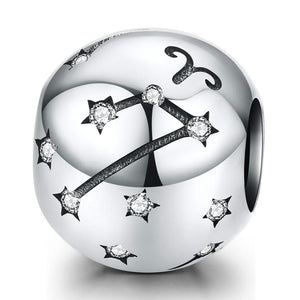 Aries Zodiac Constellation Sterling Silver Zircon CZ Bead Charm Bracelet Necklace