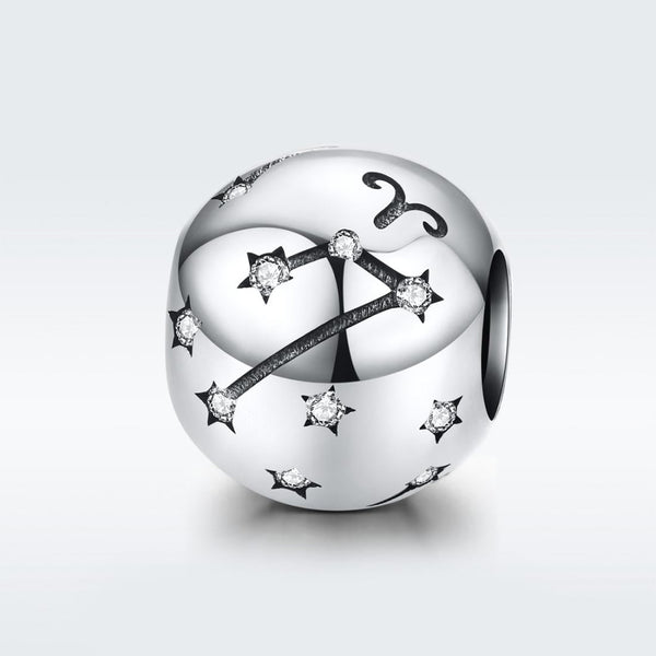 Aries Zodiac Constellation Sterling Silver Zircon CZ Bead Charm Bracelet Necklace