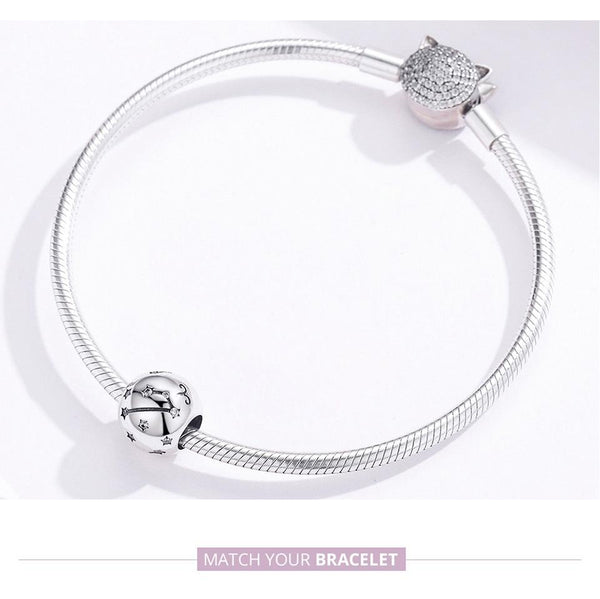 Aries Zodiac Constellation Sterling Silver Zircon CZ Bead Charm Bracelet Necklace