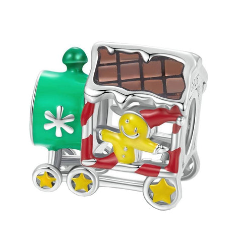 Christmas Train Enamel Sterling Silver Bead Charm Bracelet Necklace Pendant