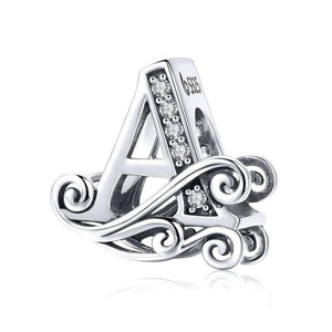 Initial Letter Gothic Victorian Sterling Silver Zircon CZ Bead Charm Bracelet A