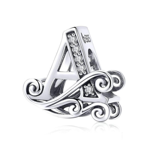Initial Letter Gothic Victorian Sterling Silver Zircon CZ Bead Charm Bracelet A