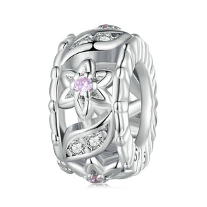 Floral Sterling Silver CZ Spacer Bead Charm Bracelet Necklace Pendant