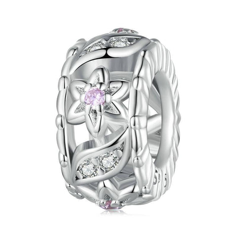 Floral Sterling Silver CZ Spacer Bead Charm Bracelet Necklace Pendant