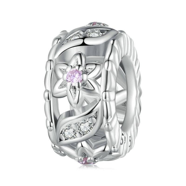 Floral Sterling Silver CZ Spacer Bead Charm Bracelet Necklace Pendant