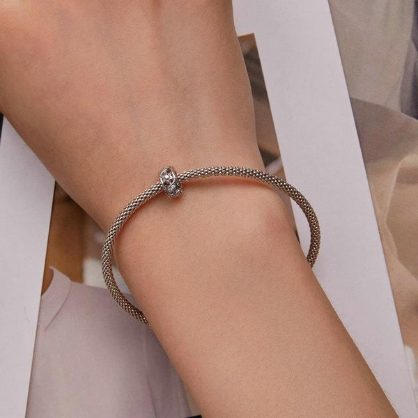 Floral Sterling Silver CZ Spacer Bead Charm Bracelet Necklace Pendant