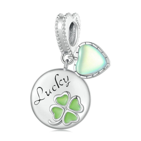 Lucky Four Leaf Clover Sterling Silver Bead Charm Bracelet Necklace