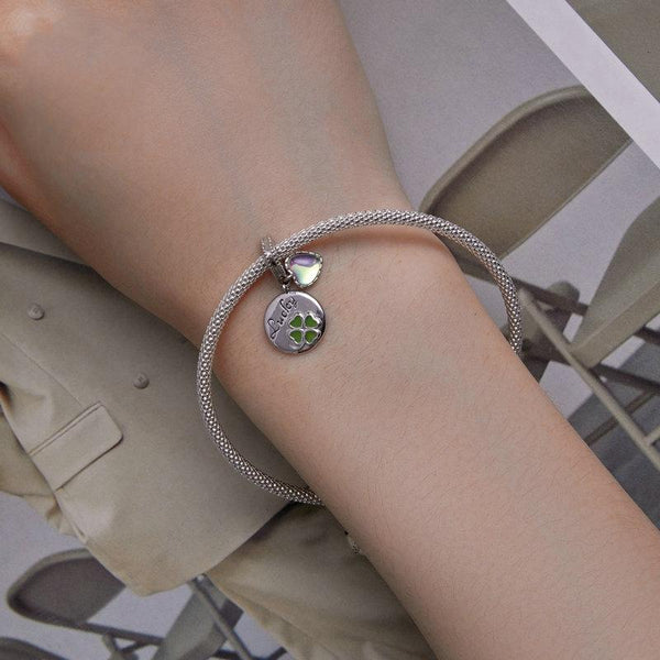 Lucky Four Leaf Clover Sterling Silver Bead Charm Bracelet Necklace