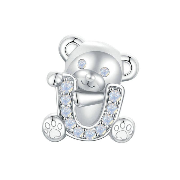 Valentine Bear Sterling Silver CZ Bead Charm Bracelet Necklace Pendant