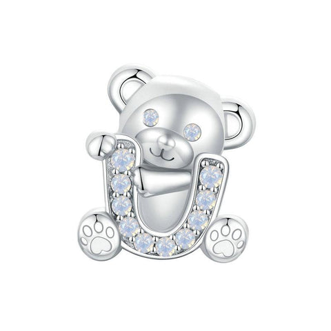 Valentine Bear Sterling Silver CZ Bead Charm Bracelet Necklace Pendant