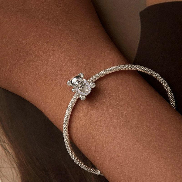 Valentine Bear Sterling Silver CZ Bead Charm Bracelet Necklace Pendant