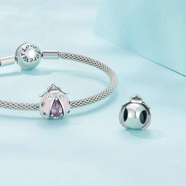 Ladybird Ladybug Sterling Silver CZ Bead Charm Bracelet Necklace Pendant