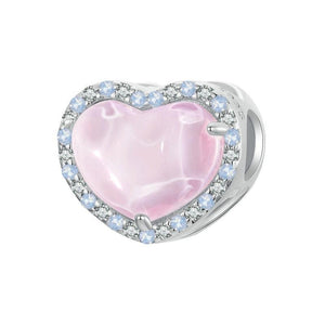 Pink Love Heart Sterling Silver CZ Bead Charm Bracelet Necklace Pendant