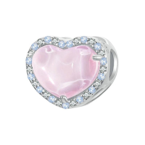 Pink Love Heart Sterling Silver CZ Bead Charm Bracelet Necklace Pendant