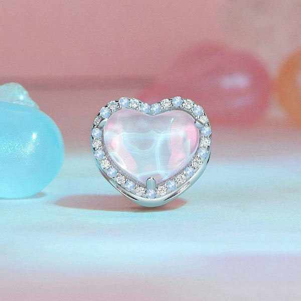 Pink Love Heart Sterling Silver CZ Bead Charm Bracelet Necklace Pendant