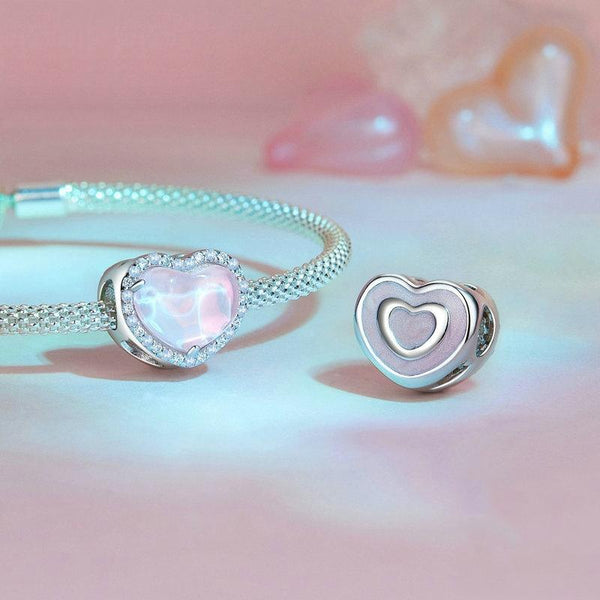 Pink Love Heart Sterling Silver CZ Bead Charm Bracelet Necklace Pendant