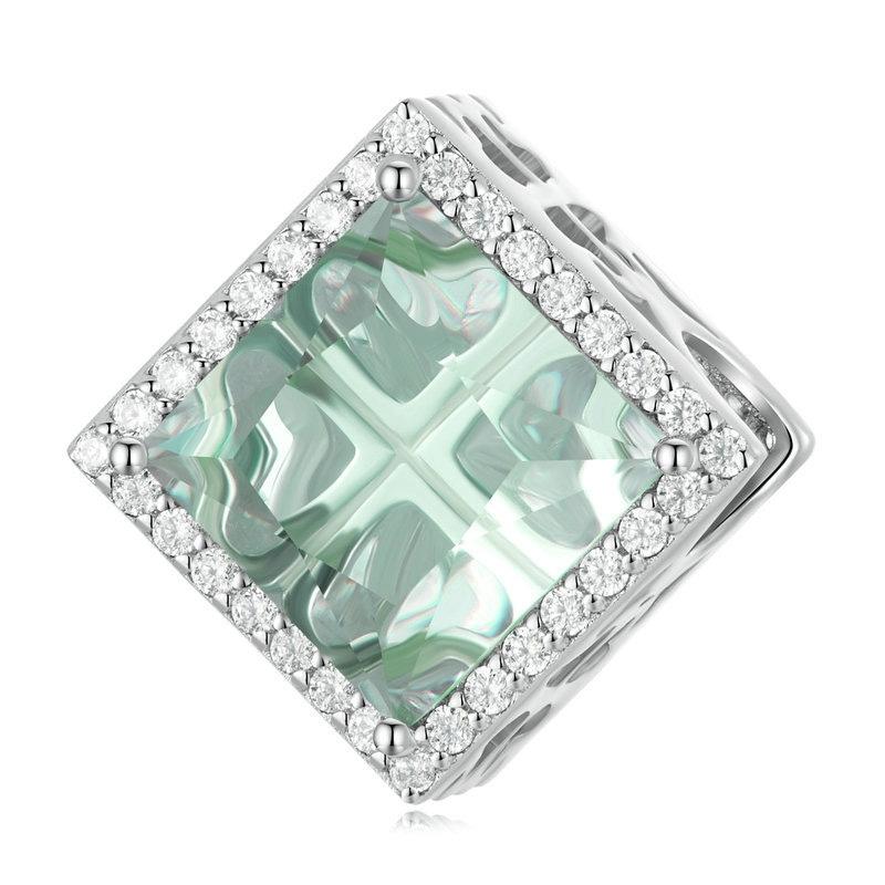 Four Leaf Clover Sterling Silver Crystal Zircon CZ Bead Charm Bracelet Necklace