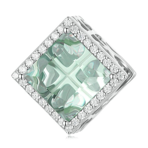 Four Leaf Clover Sterling Silver Crystal Zircon CZ Bead Charm Bracelet Necklace