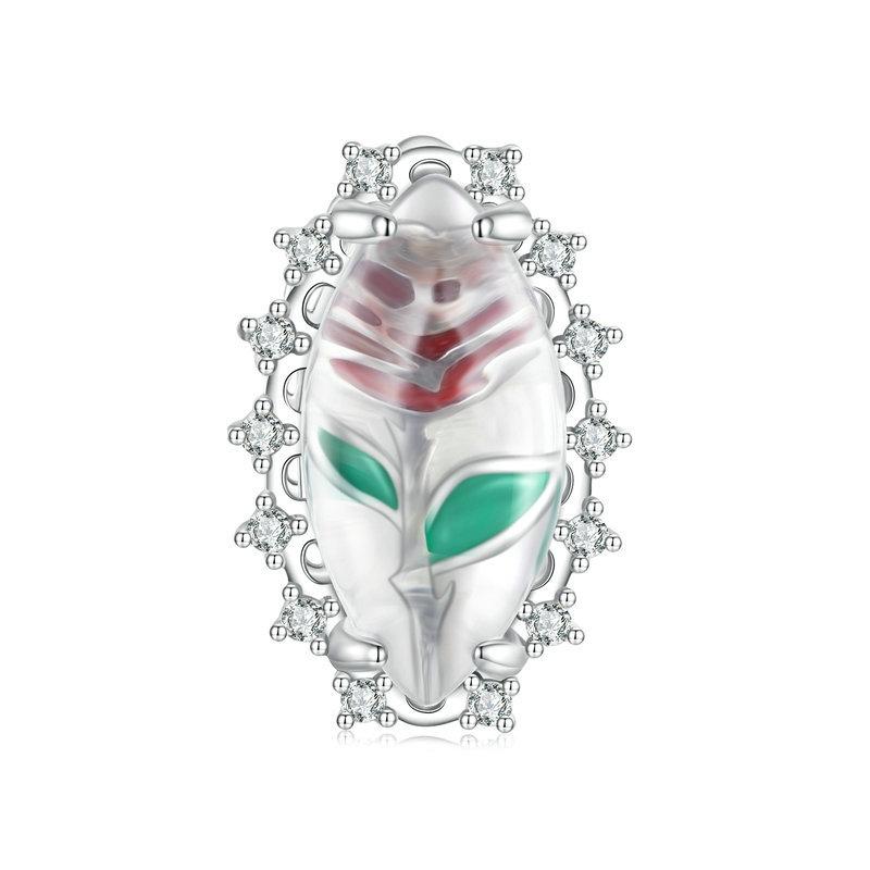 Love Yourself Rose Enamel Sterling Silver Bead Charm Bracelet Necklace Pendant