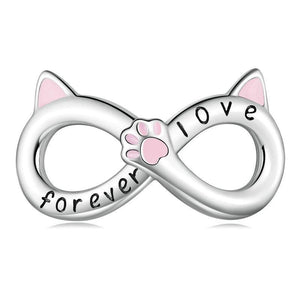 Love Forever Infinity Cat Enamel Sterling Silver Bead Charm Bracelet Necklace