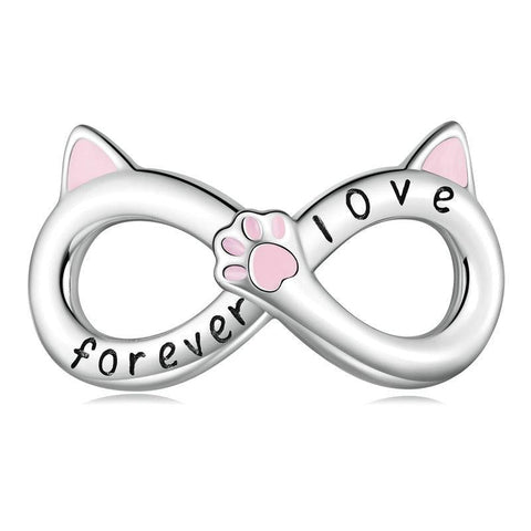 Love Forever Infinity Cat Enamel Sterling Silver Bead Charm Bracelet Necklace