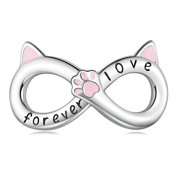Love Forever Infinity Cat Enamel Sterling Silver Bead Charm Bracelet Necklace