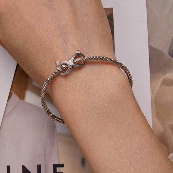 Love Forever Infinity Cat Enamel Sterling Silver Bead Charm Bracelet Necklace