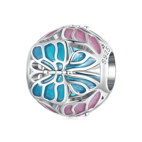 Butterfly Enamel Sterling Silver Spacer Bead Charm Bracelet Necklace Pendant