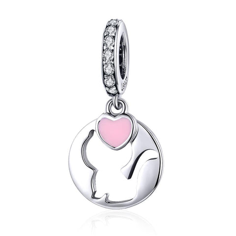 Cat Heart Love Enamel Sterling Silver Zircon CZ Bead Charm Bracelet Necklace