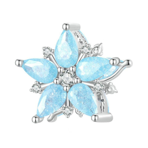Blue Flower Snowflake Sterling Silver Zircon CZ Bead Charm Bracelet Necklace