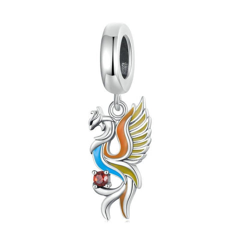Phoenix Enamel Sterling Silver Bead Charm Bracelet Necklace Pendant