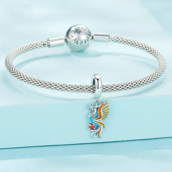 Phoenix Enamel Sterling Silver Bead Charm Bracelet Necklace Pendant