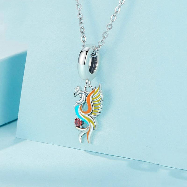 Phoenix Enamel Sterling Silver Bead Charm Bracelet Necklace Pendant