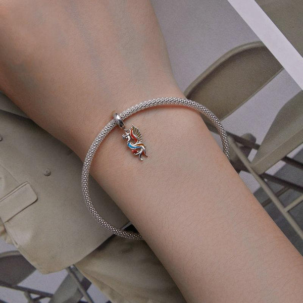 Phoenix Enamel Sterling Silver Bead Charm Bracelet Necklace Pendant