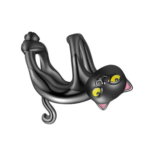Hanging Black Cat Enamel Sterling Silver Bead Charm Bracelet Necklace Pendant