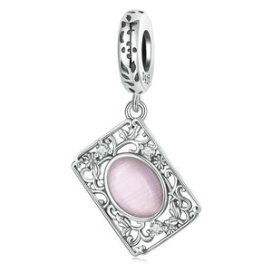 Square Filigree Glass Sterling Silver Bead Charm Bracelet Necklace Pendant