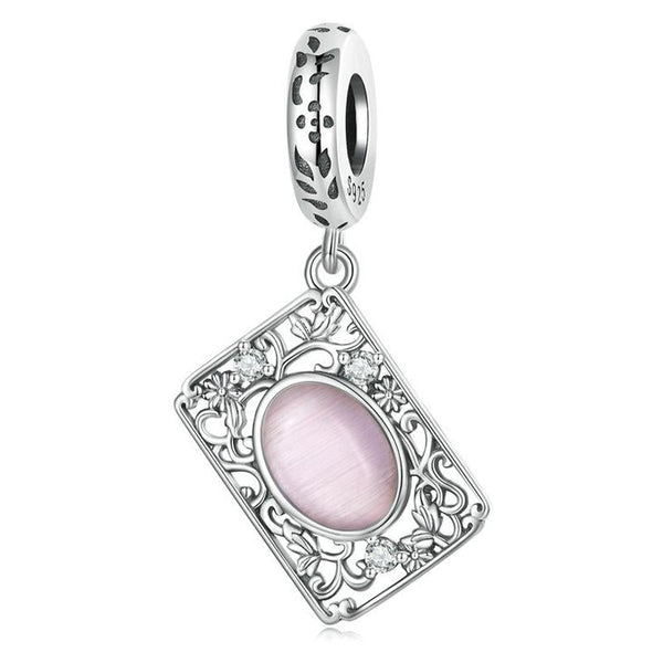 Square Filigree Glass Sterling Silver Bead Charm Bracelet Necklace Pendant