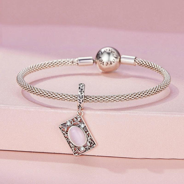 Square Filigree Glass Sterling Silver Bead Charm Bracelet Necklace Pendant