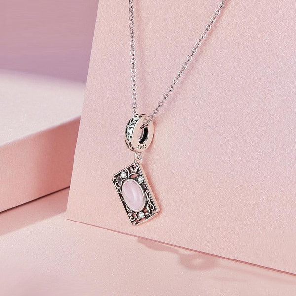 Square Filigree Glass Sterling Silver Bead Charm Bracelet Necklace Pendant