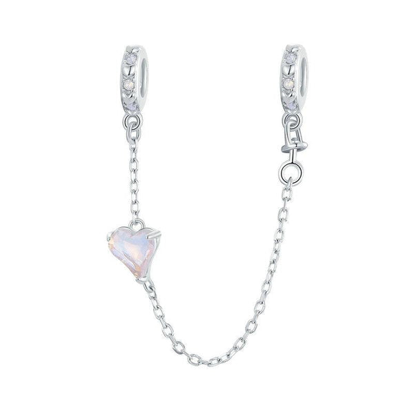 Crystal Heart Sterling Silver Safety Chain For Bracelet