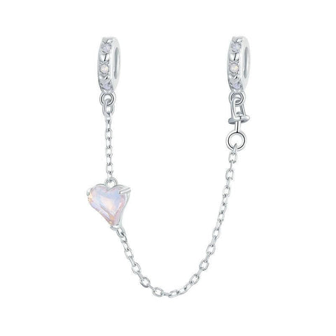 Crystal Heart Sterling Silver Safety Chain For Bracelet