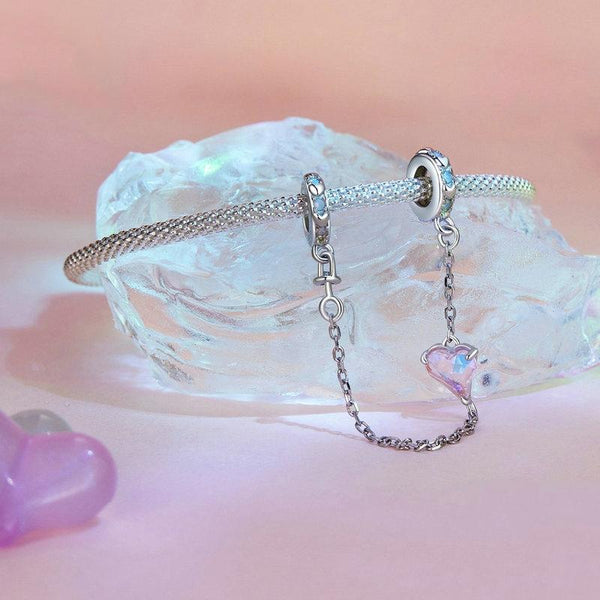 Crystal Heart Sterling Silver Safety Chain For Bracelet