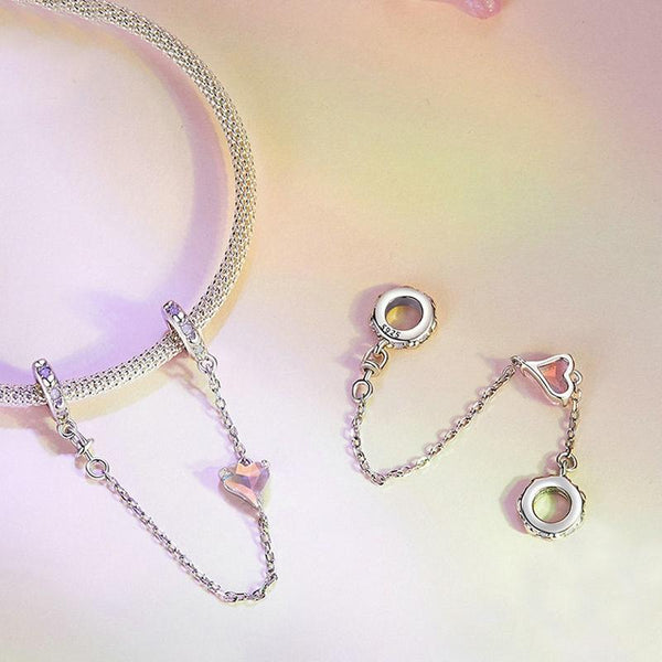 Crystal Heart Sterling Silver Safety Chain For Bracelet