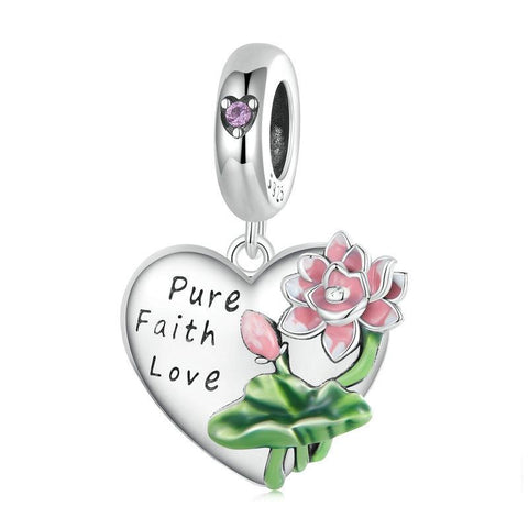 Pure Faith Love Lotus Flower Enamel Sterling Silver Bead Charm Bracelet