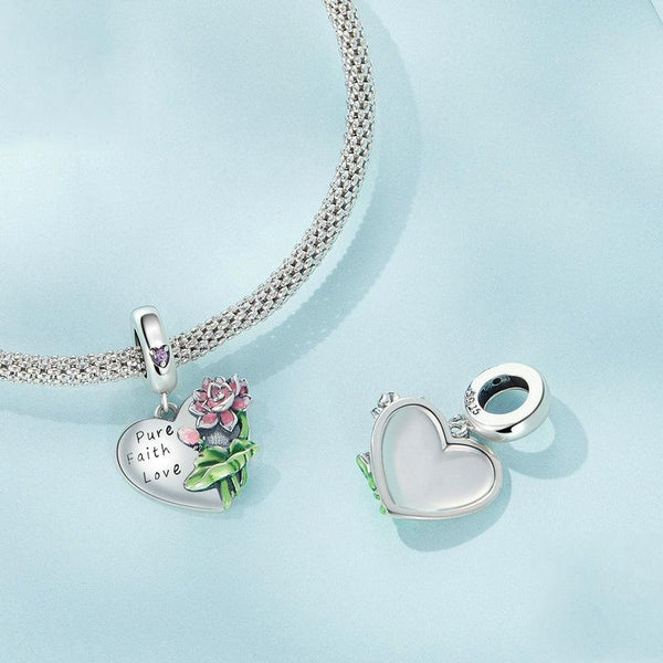 Pure Faith Love Lotus Flower Enamel Sterling Silver Bead Charm Bracelet